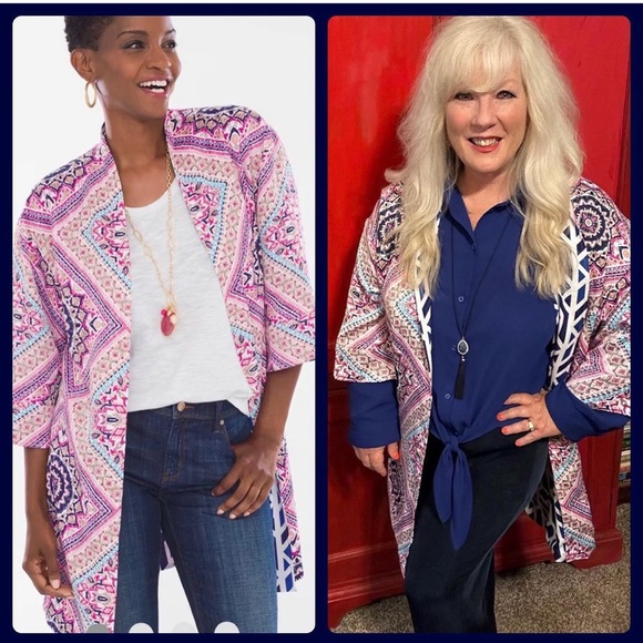 Chico’s Reversible colorful print kimono OS - Picture 1 of 11